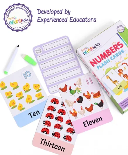 بطاقات أرقام جامبو التعليمية إنتليسكيلز مع قلم للكتابة والمسح - 31 قطعة