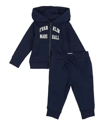 Franklin & Marshall Vintage Arch Logo Zip Hoodie and Joggers Set - Navy Blue