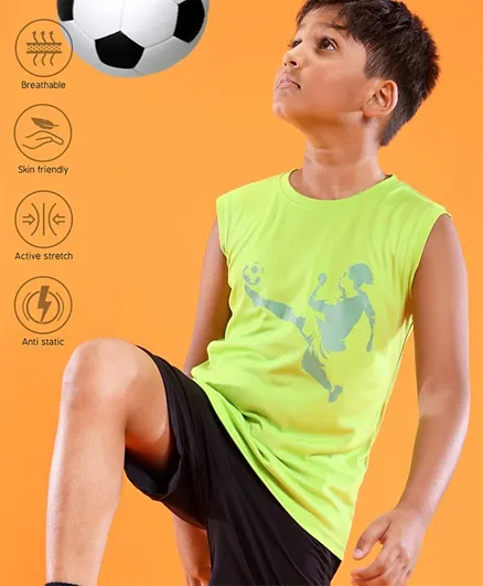 Pine Active Skin Friendly & Breathable Sleeveless T-Shirt Football Print - Green