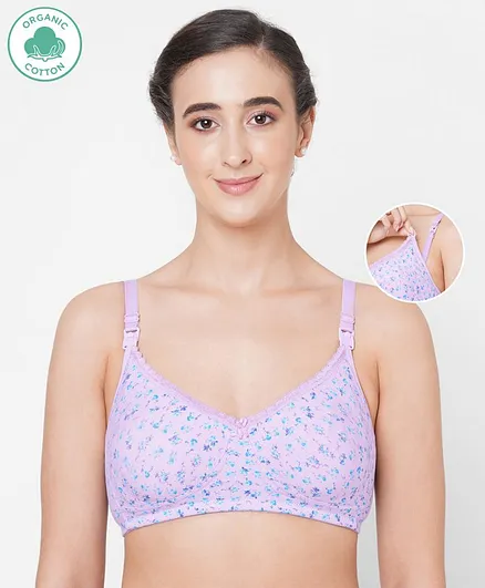ECOMAMA Organic Antimicrobial Sleeping/Feeding Bra Floral Print - Purple