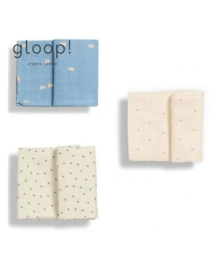 Gloop! Traditional Muslins Little Stripes/Natural/City Blue - Pack of 3