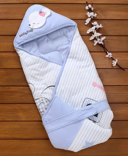 Babyhug Hooded Wrapper Convertible Sleeping Bag  Striped - Blue