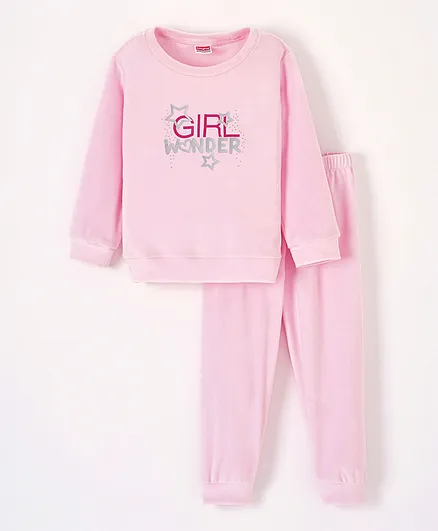 Babyhug Full Sleeves Tee & Lounge Pant Text Print - Pink