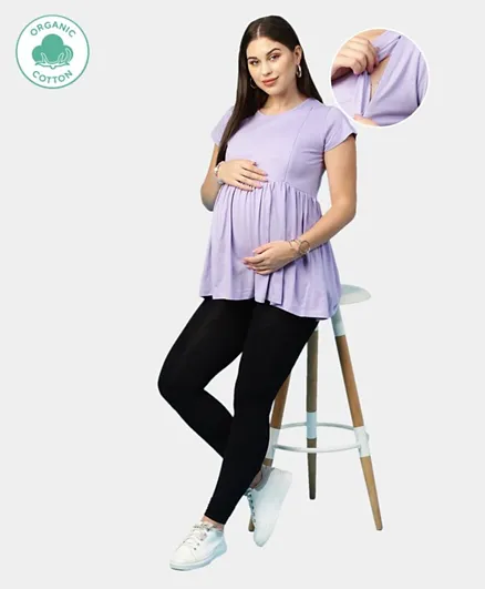 ECOMAMA Organic Healthy Cap Sleeves Lounge Maternity Top Solid - Purple