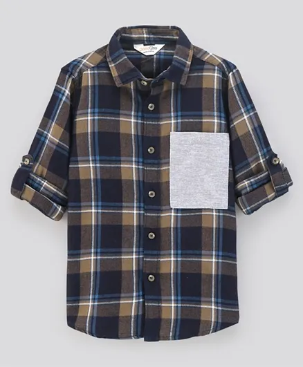 Primo Gino Full Sleeves Cotton Checks Shirt With Patch Pocket - Blue