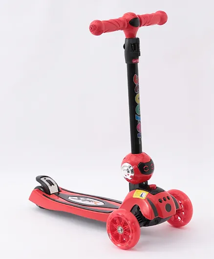Three Wheeled Foldable Kids' Scooter with Adjustable Height- Red