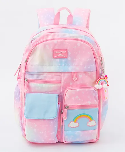 Rainbow Embroidered Backpack Pink - 12 Inches
