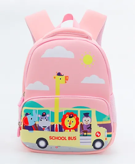 حقيبة ظهر بحافلة مدرسية مرحة باللون الوردي - 29 سم