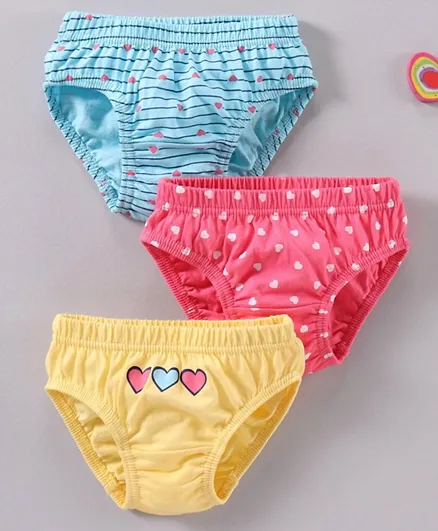 Babyhug Cotton Knit Antibacterial Panties Heart Print Pack of 3 - Multicolour