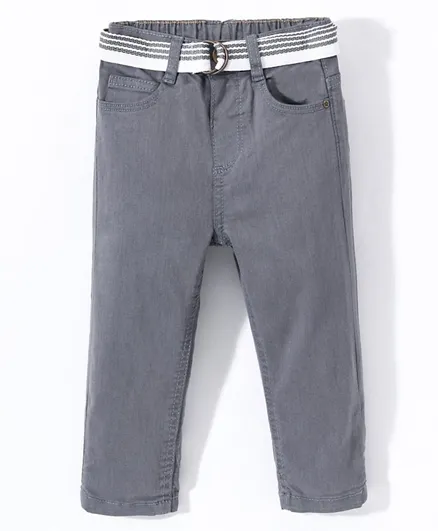 بيبي هاغ جينز ملون صلب بطول كامل قابل للتمدد مع حزام - رمادي داكن