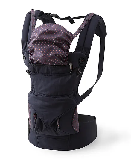 Baby Carrier with Head Support - Navy & Polka Dot Purple