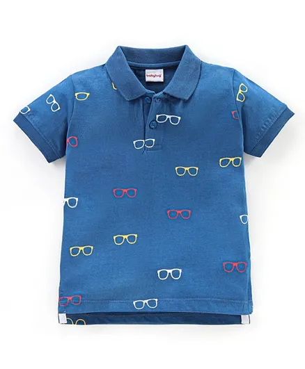 Babyhug Cotton Half Sleeves Polo T-Shirt Goggles Print - Blue