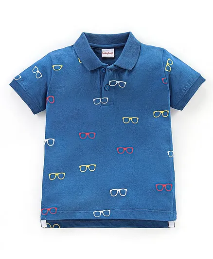 Babyhug Cotton Half Sleeves Polo T-Shirt Goggles Print - Blue