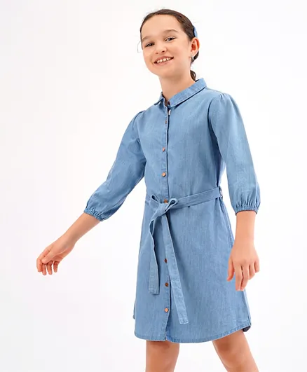 بريمو جينو فستان بنمط قميص  - أزرق