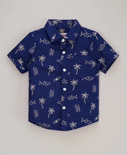 Babyhug Half Sleeves Printed Shirt - Navy