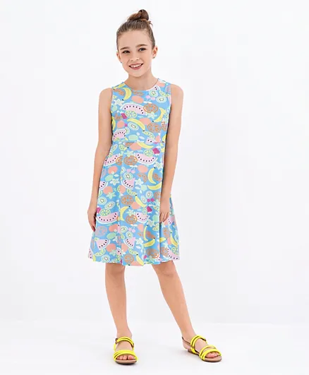 Primo Gino - All Over Fruit Printed Frock - Blue