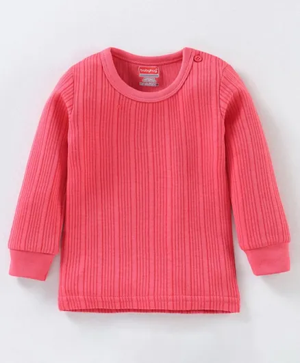 Babyhug Full Sleeves Knit Solid Thermal Vest - Coral Pink