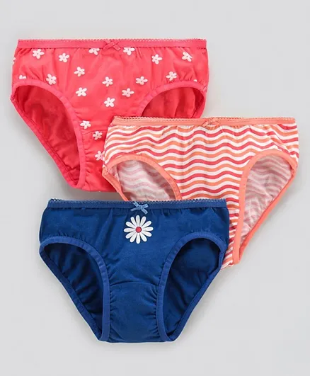 Honeyhap Premium Cotton Elastane Panties With   Anti-Microbial  Finish Pack of 3 - Pink Navy Coral