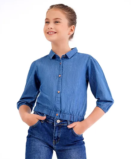 بريمو جينو - قميص جينز بحافة سفلية مطاطية - أزرق