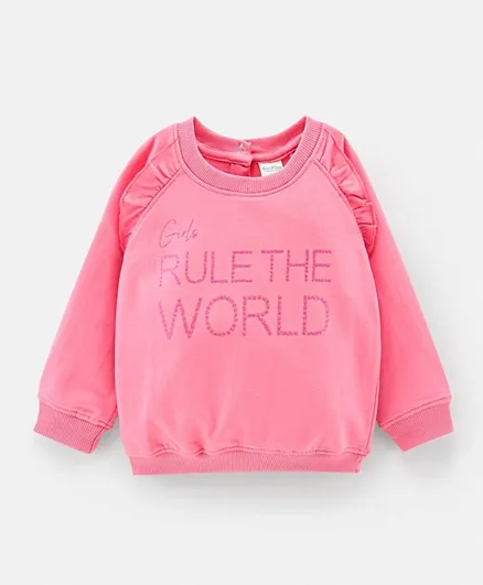 Bonfino Cotton Full Sleeves Sweatshirt With Glitter Print - Pink