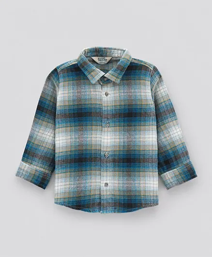 Bonfino Full Sleeves Flannel Check Shirt With Patch Pocket - Dark Blue