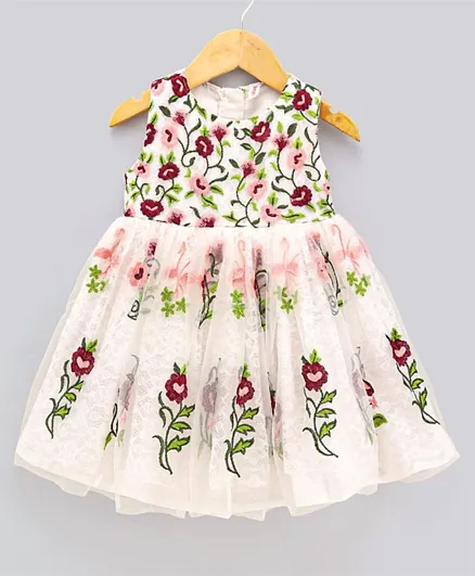 Babyhug Embroidered Party Frock - White