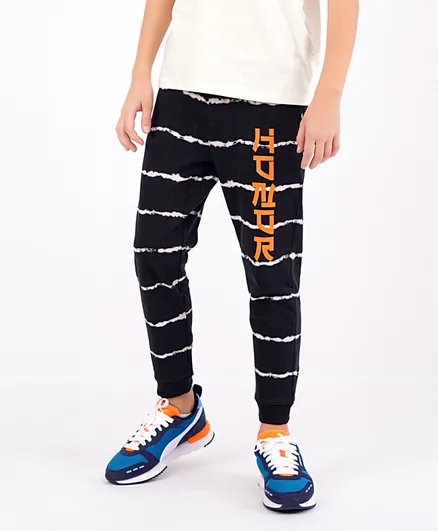 Primo Gino 100% Cotton Full Length Track Pant With Tie & Dye Print - Black