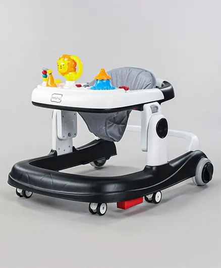 Babyhug 2-in-1 Zest Musical Baby Walker With Adjustable Height Anti Fall Protection & Toy Bar - Black White