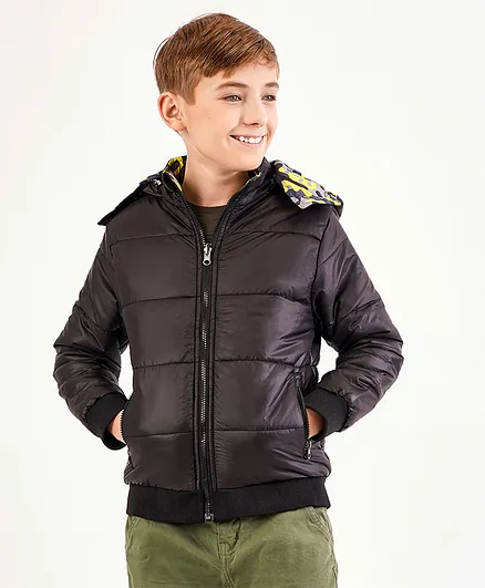 Primo Gino Polyester Full Sleeves Hooded Reversible Jacket - Black Green Grey