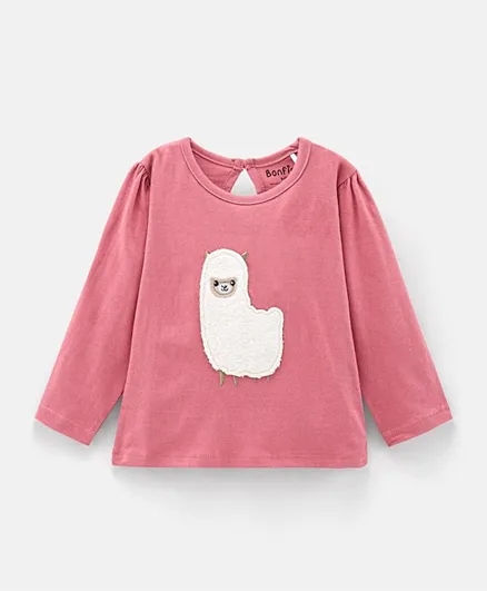 Bonfino Cotton Full Sleeves T-Shirt With Fur Embroidery - Pink