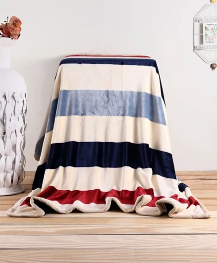 Babyhug Premium Reversible Plush Double Layer Striped Blanket - Multicolor