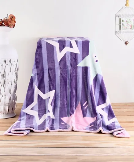 Babyhug Premium Reversible Plush Star Print Double Layer Blanket - Violet