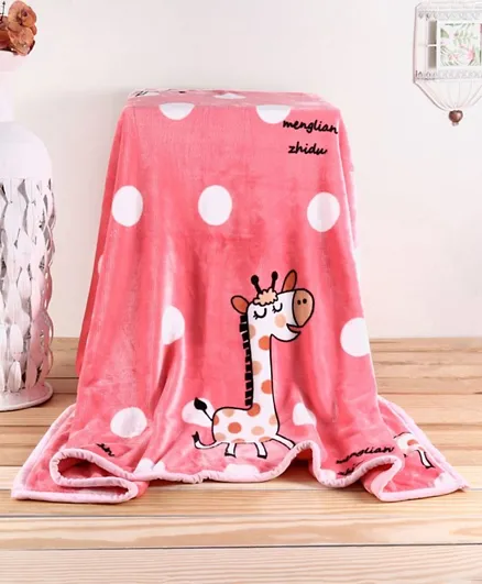 Babyhug Premium Reversible Plush Double Layer Giraffe Print Blanket - Pink
