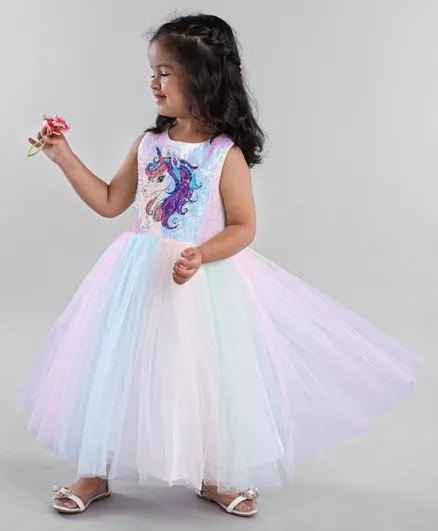 Babyhug Sleeveless Sequins Detailing Party Gown - Multicolour