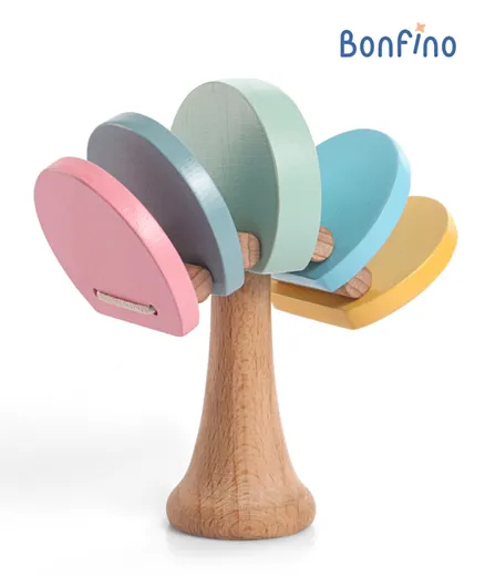 Bonfino Montessori Wooden Castanet Rattle Toy - Multicolour
