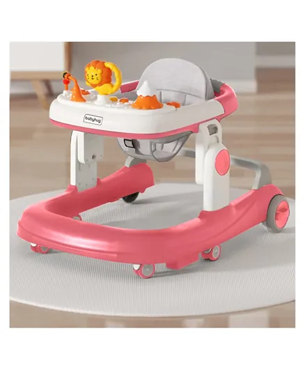 Babyhug Zest Musical Baby Walker With Adjustable Height  Toy Bar & Anti Fall Protection - Pink & White