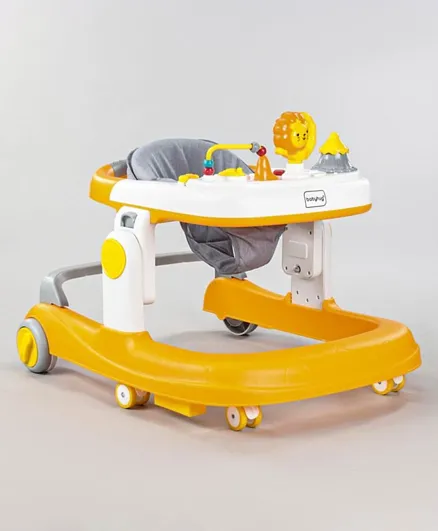 Babyhug Zest Musical Baby Walker With Adjustable Height  Toy Bar & Anti Fall Protection - Yellow & White