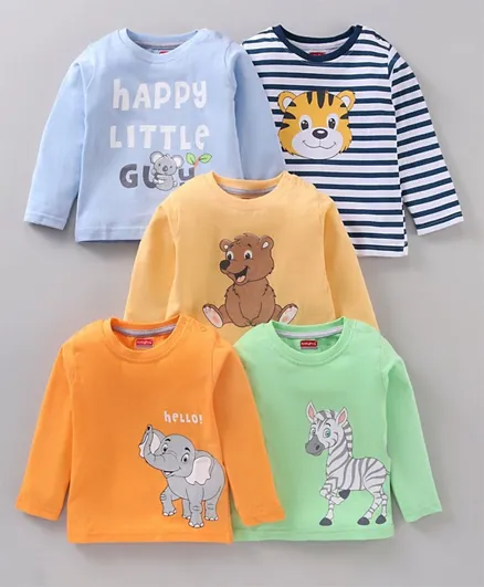 Babyhug Cotton Full Sleeves T-Shirts Animal Print Pack of 5 - Multicolour