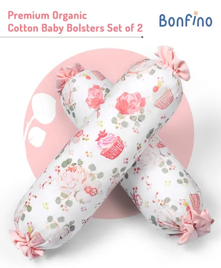 Bonfino Premium Organic Cotton Bolsters Cupcake Print Set of 2 - Pink