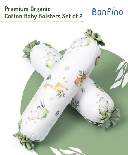 Bonfino Premium Breathable Organic Cotton Bolsters African Safari Print Set of 2 - Green