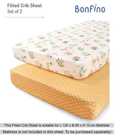 Bonfino Moisture-Wicking Premium Organic Cotton Fitted Crib Sheet Jungle Print Yellow - Pack of 2