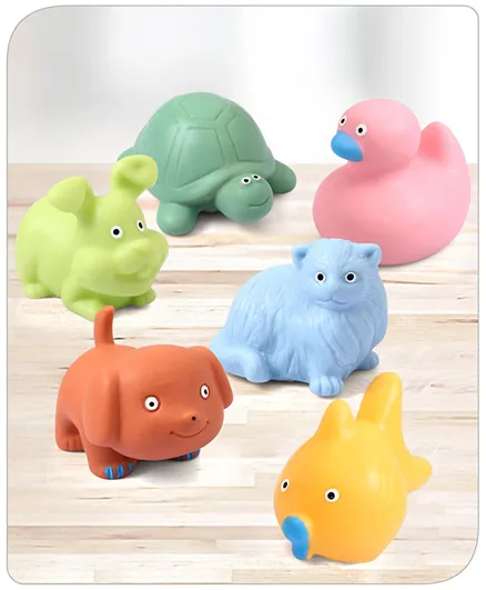Babyhug Bath Squeeze Toys Pet Animals Multi Color - 6 Pieces