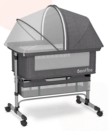 Bonfino Regal Crib and Bedside Bassinet with Mosquito Net - Grey