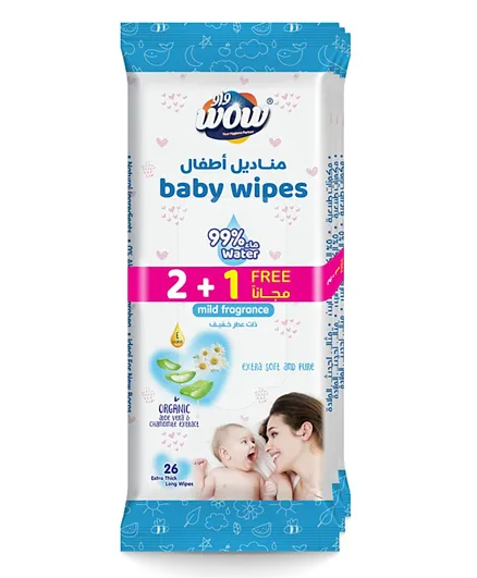Wow Mild Fragrance Baby Wipes 2 + 1 Free Value Pack - 78 Pieces