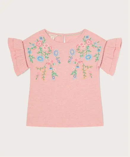 Monsoon Children Flower Embroidered Top - Pink