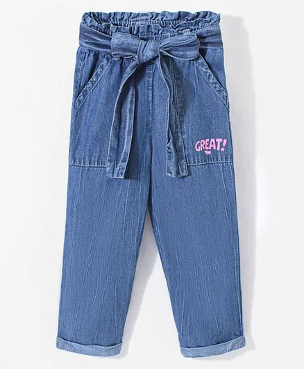 بيبي هاغ جينز بطول كامل من القطن 100% طباعة برّاقة - أزرق