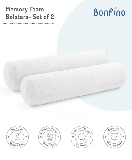 Bonfino Premium Knitted Memory Foam Bolsters White - Pack of 2
