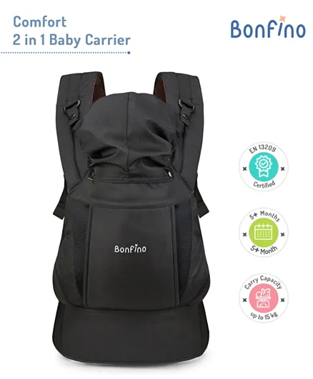 Bonfino Comfort 2 in 1 Baby Carrier with Head Support - Black