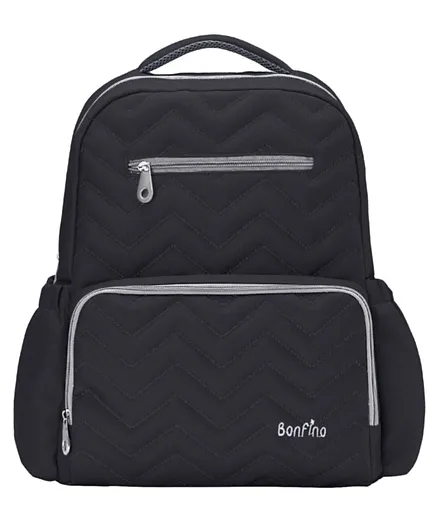 Bonfino Zig Zag Textured Free Size Diaper Backpack - Black