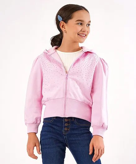 Primo Gino Cotton Terry Puff Sleeves Hoodies with Diamante - Pink